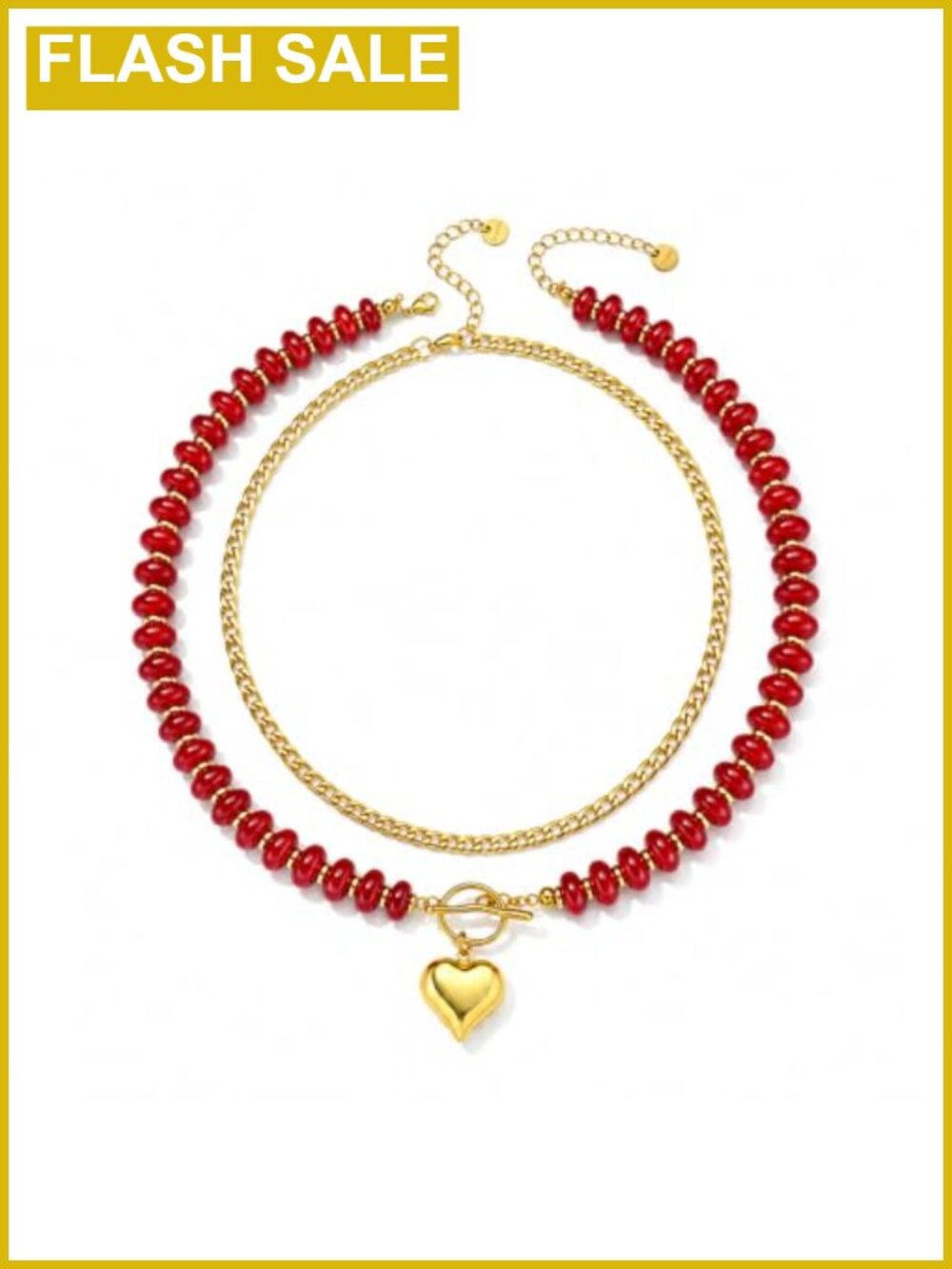 Beaded Layered Necklace Acrylic Choker Stainless Steel Cuban Chain 18k Gold